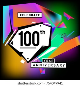 100th anniversary celebration colorful background. One hundred years birthday logo on geometric colorful background.

