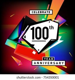 100th anniversary celebration colorful background. One hundred years birthday logo on geometric colorful background.

