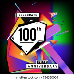 100th anniversary celebration colorful background. One hundred years birthday logo on geometric colorful background.


