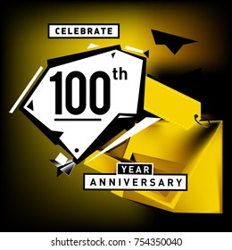 100th anniversary celebration colorful background. One hundred years birthday logo on geometric colorful background.

