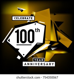 100th anniversary celebration colorful background. One hundred years birthday logo on geometric colorful background.

