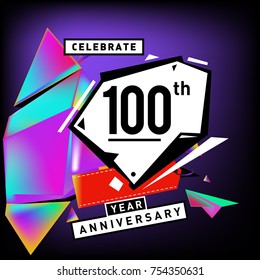 100th anniversary celebration colorful background. One hundred years birthday logo on geometric colorful background.