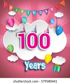 100th Anniversary Celebration Design Clouds Balloons Stock Vector ...