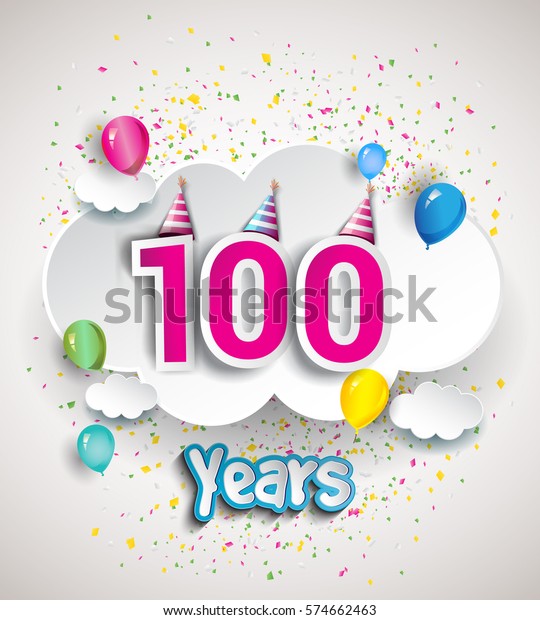 100th Anniversary Celebration Design Clouds Balloons Stock Vector ...