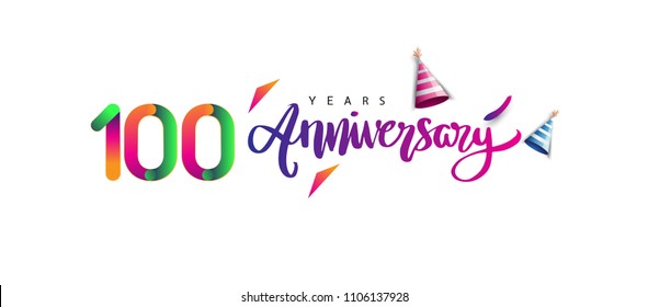 100th anniversary celebration logotype and anniversary calligraphy text colorful design, celebration birthday design on white background.