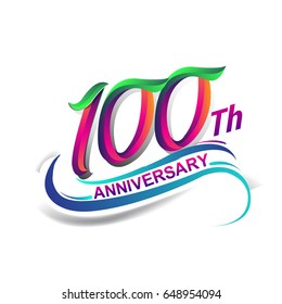 100th anniversary celebration logotype green and red colored. one hundred years birthday logo on white background