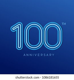 100th anniversary celebration logotype. anniversary logo with blue line color isolated on dark blue background, vector design for celebration, invitation card, and greeting card