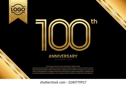 Celebración del 100 Aniversario. Diseño de plantillas de aniversario con número de oro y fuente, Ilustración de plantillas de vectores