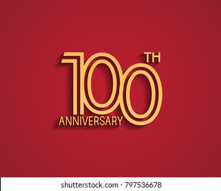 100th anniversary design logotype with line style golden color for celebration event isolated on red background