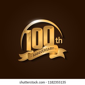 100th Anniversary design logotype. Anniversary logo design with swoosh and elegance golden ribbon. Vector template for use celebration, invitation card, and greeting card