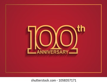 100th anniversary design with simple line style golden color isolated on red background for celebration event