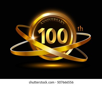 100th anniversary with gold ring graphic elementson black bacground