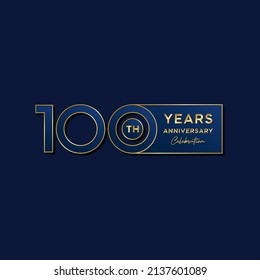 100th anniversary logo. Anniversary celebration logo design with blue color and with gold text for booklet, flyer, magazine, brochure poster, web, invitation or greeting card. vector illustrations.