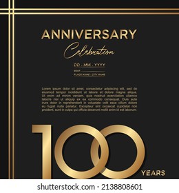 100th anniversary logo. Anniversary celebration logo design with gold color for booklet, flyer, magazine, brochure poster, web, invitation or greeting card. vector illustrations.