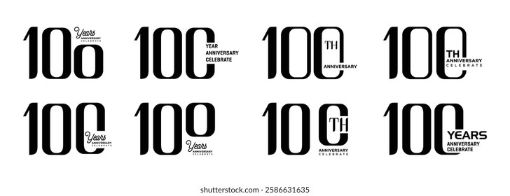100th anniversary logo design collection with black numbers on white background