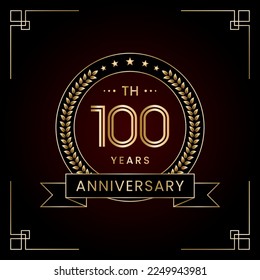 100th Anniversary Logo Design Concept with Laurel wreath for Birthday Celebration Event. Line Art Design, Logo Vector Template
