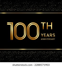 100th anniversary logo design with double line concept. Line Art style. Golden number logo. Vector Template Illustration