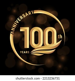 Logotipo del 100º Aniversario, Diseño de logotipos con alas doradas para afiches, banner, folleto, revista, web, folleto, invitación o tarjeta de saludo. Ilustración del vector