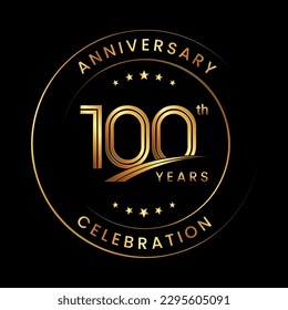 100th Anniversary. Anniversary logo design with gold color ring and text for anniversary celebration events. Logo Vector Template