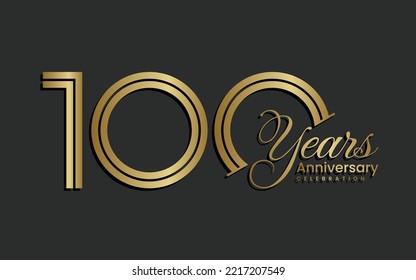 100th Anniversary logo design. One hundred Celebrating Anniversary Logo in gold color for celebration event, invitation, greeting, web template, flyer, banner, Double line logo, vector illustration