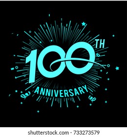 100th anniversary logo with firework background. glow in the dark design concept