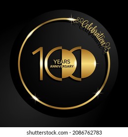 100th anniversary logo. Golden anniversary celebration emblem design for booklet, leaflet, magazine, brochure poster, web, invitation or greeting card. Rings vector illustrations. EPS 10