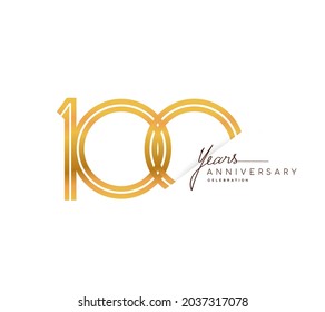 100th anniversary logo golden colored with linked number isolated on white background, vector design for greeting card and invitation card.