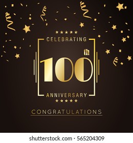 100th anniversary logo with golden rectangle vector template for birthday celebration.