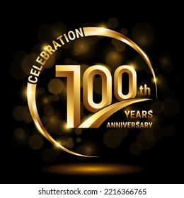 Logo del 100º aniversario, diseño de plantilla para la celebración del aniversario con anillo dorado y texto, ilustración vectorial