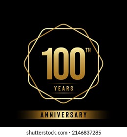 100th anniversary logotype. Anniversary celebration template design with golden ring for booklet, leaflet, magazine, brochure poster, banner, web, invitation or greeting card. Vector illustrations.