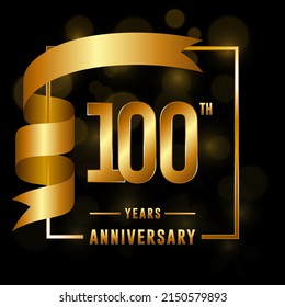 100th Anniversary logotype. Anniversary celebration template design with golden ribbon for booklet, leaflet, magazine, brochure poster, banner, web, invitation or greeting card. Vector illustrations.