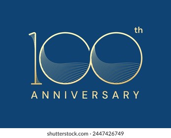 100th Anniversary luxury gold celebration with curved lines in Shapes number logo typography vector design twisted infinity concept. One Hundred years anniversary gold number template for business.