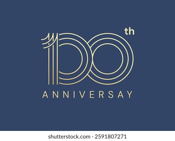 100th Anniversary luxury gold celebration with triple lines numbers logo vector illustration design twisted infinity concept. One Hundred years anniversary gold template for celebration event, web.