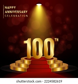 100 Aniversario. Diseño perfecto de plantillas con podio dorado para eventos de celebración, bodas, tarjetas de felicitación y tarjetas de invitación. Ilustración del vector
