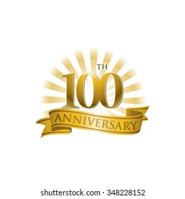 100th anniversary ribbon logo with golden rays of light