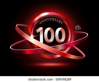 100th anniversary with shiny red ring on black background