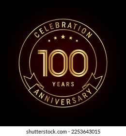 100th anniversary template design concept with golden ribbon for anniversary celebration event. Logo Vector Template