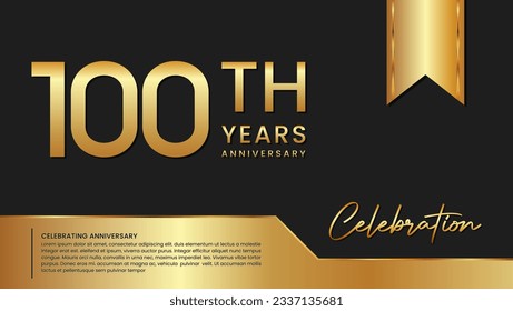 100th anniversary template design in gold color isolated on a black and gold background, vector template