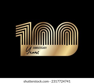 100th Anniversary Vector Poster. Centennial celebration, gold stylish poster on black background. Anniversary card.