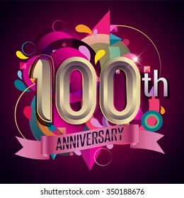 100th anniversary wreath ribbon logo, geometric background