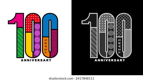 100º aniversario, 100º año conjunto de logotipos, centenario, colorido logo para celebración, invitaciones, felicitaciones, plantilla web, volante y folleto, retro