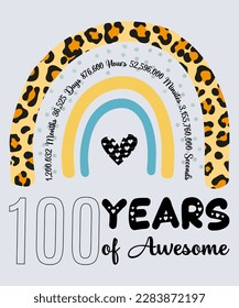 100th Birthday T-Shirt, 100 Years Of Awesome, Typography Design, Milestone Birthday Gift