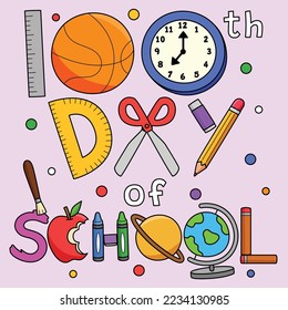 100th Day Of School Art Colored Cartoon 