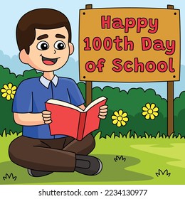 100th Day Of School Student with Book Colored 