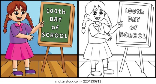 100th Day Of School Student Girl Illustration