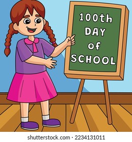 100th Day Of School Student Girl Colored Cartoon