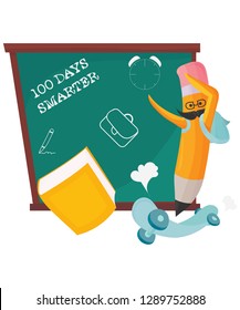 100th Day of School vector illustration. Dabbing Pencil and text 100 days smarter.