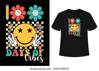 100th Day of School Vibes Cute Smile Face 100 Days of School Shirt is the perfect back to school gift for anyone that wants to say hello Kindergarten in style.Wear this cute Kindergarten rainbow