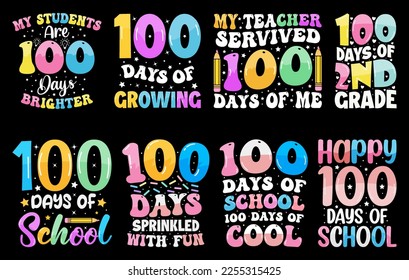 100th days of school t shirt bundle, hundred days t shirt design set, 100th days celebration t shirts, Kids Colorful t shirt bundle