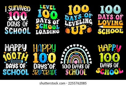 100th days of school t shirt Bundle, hundred days t shirt design set, Kids Colorful t shirt, 100th days celebration t shirt
